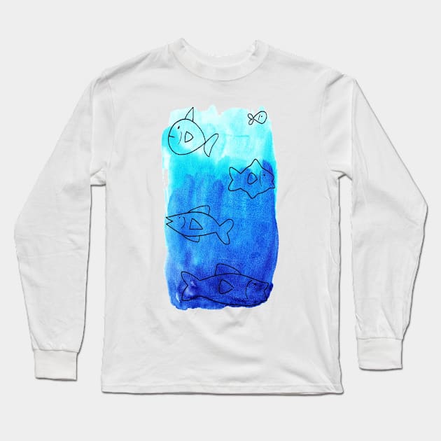 Gradient Watercolor Fish Long Sleeve T-Shirt by saradaboru